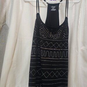 Lane Bryant Racerback Tank Top Silver Beaded Geo Pattern Vintage Black 14/16